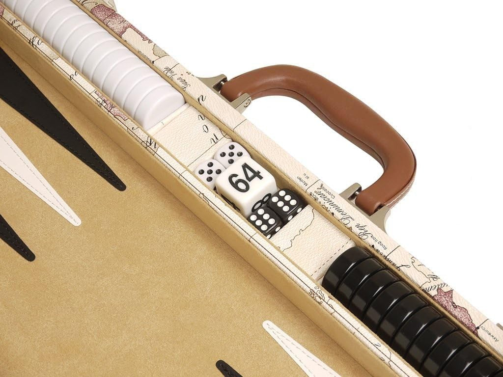 Luxury Backgammon Set 18 Inch Folding Board Travel Case World Map Design