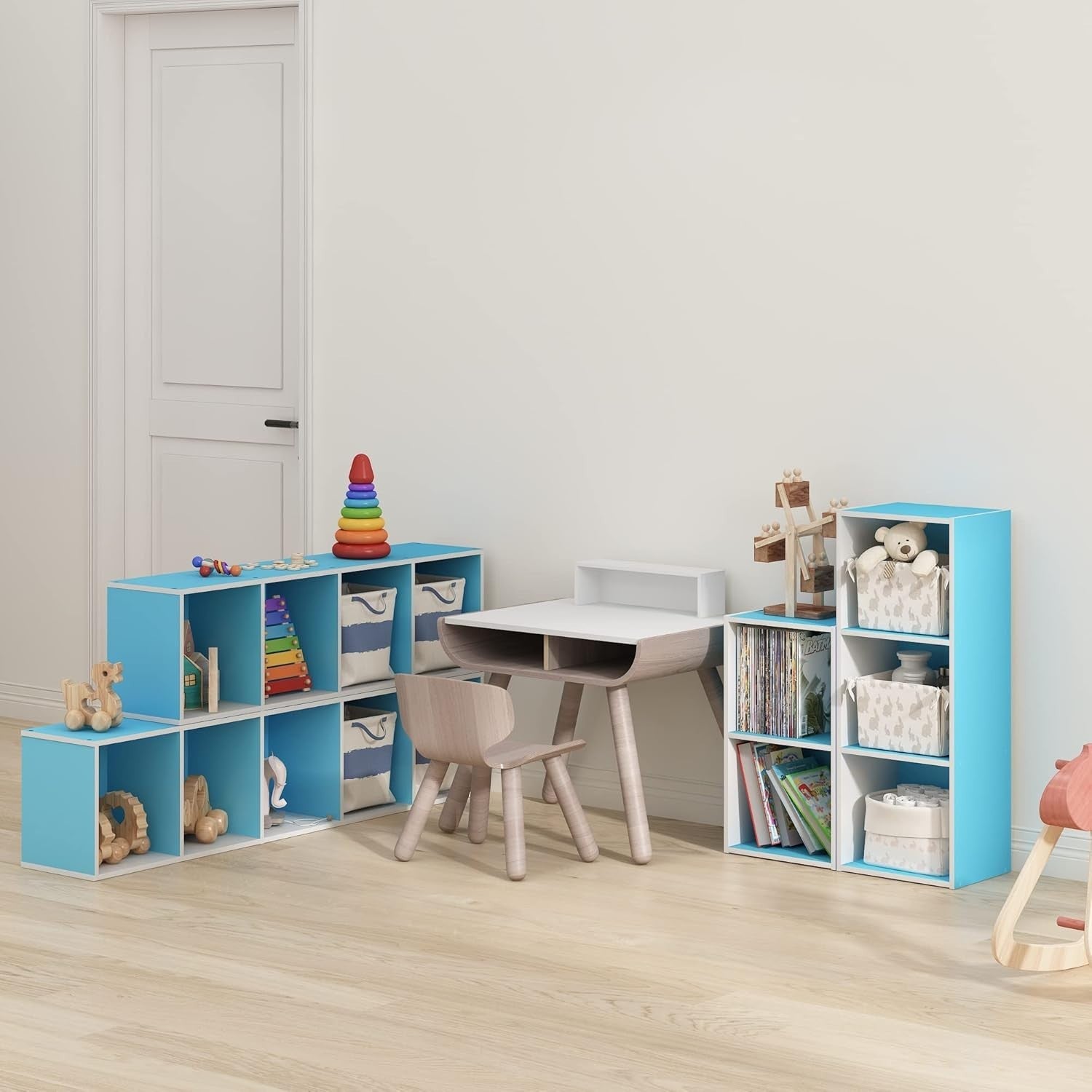 5 Cube Bookcase Storage Open Shelf Compact Design Organizer Bookshelf Blue