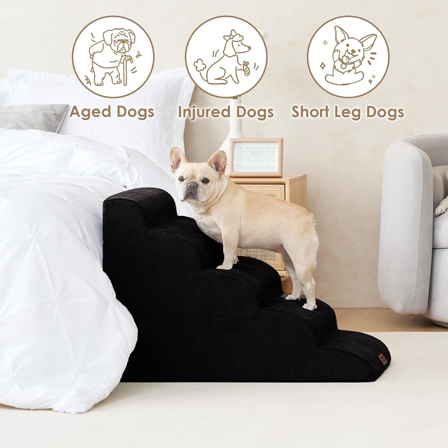 5 Step Dog Stairs for High Bed Non Slip Foam Pet Steps Washable Black