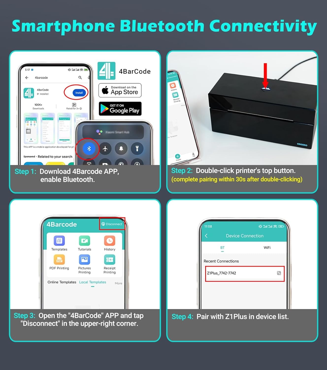 4x6 Bluetooth Thermal Shipping Label Black