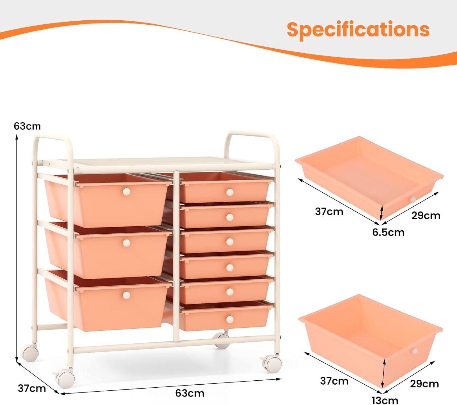 9 Drawer Rolling Storage Cart Makeup Trolley Organizer w/ Lock Wheels