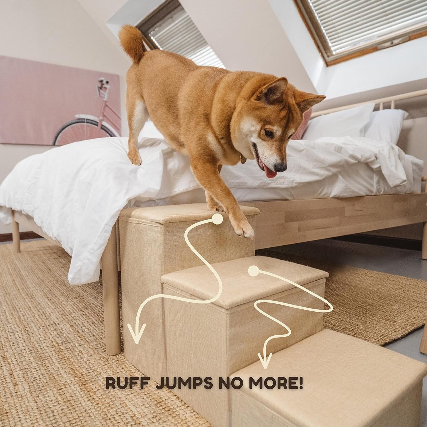 Adjustable Dog Stairs with Storage Puppy Small Medium Pet Steps
