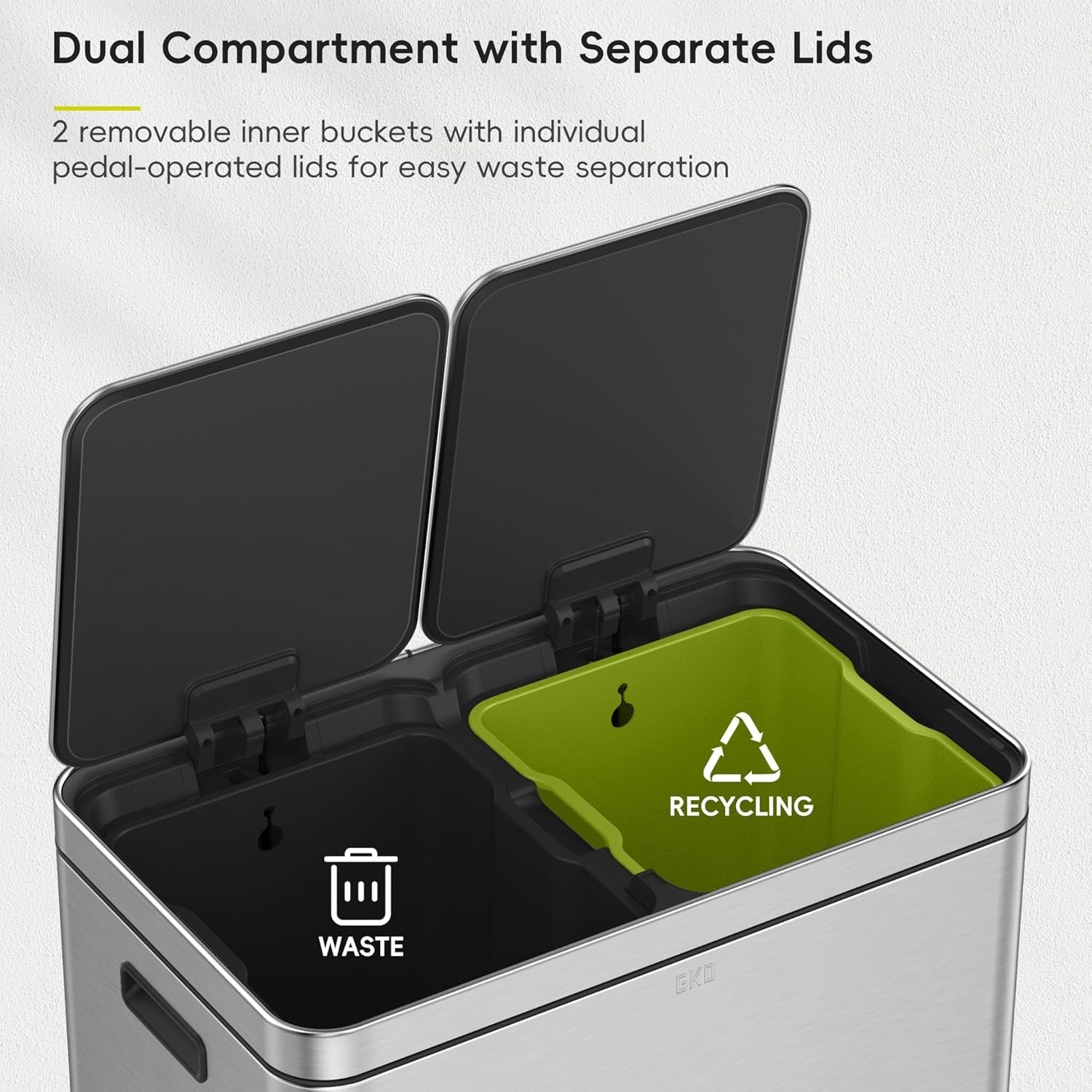 60L Dual Recycling Kitchen Bin 30L+30L Soft Close Pedal