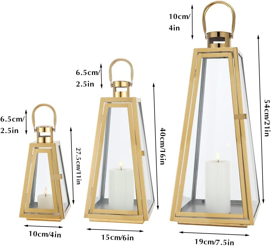 Set of 3 Gold Stainless Steel Lanterns Hanging Candle Holders