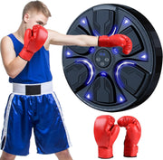 Music Boxing Machine Black Blue LED Wall Punch Trainer with Gloves