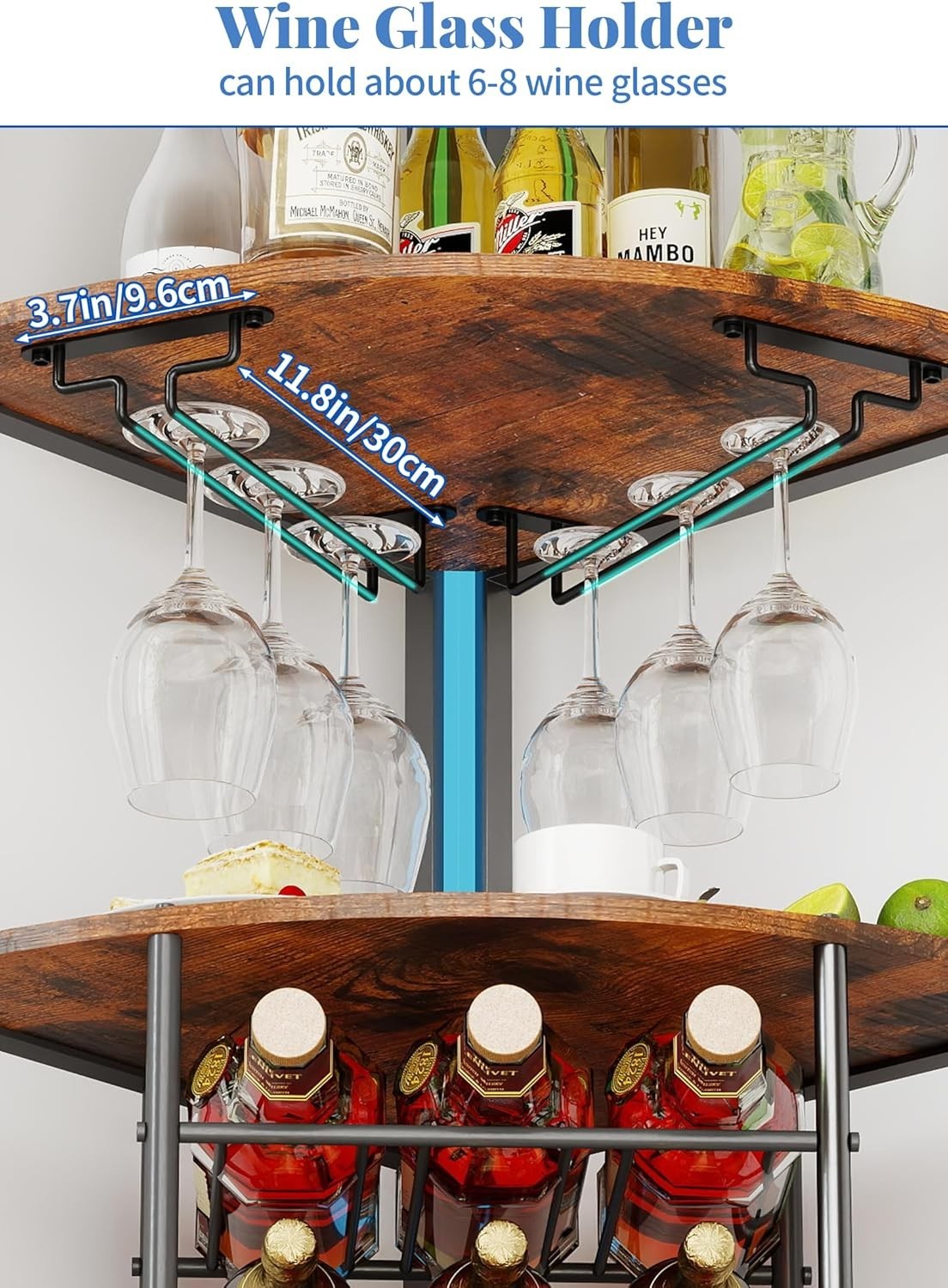 6-Tier Corner Wine Rack with LED Lighting | Bottle & Glass Storage Home Bar