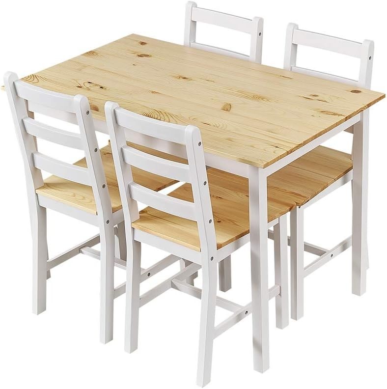 Solid Pine Dining Table & 4 Chairs Set | Durable Kitchen Furniture, Natural