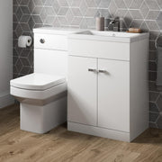 1100mm L Shape Bathroom Vanity Unit with Basin & Toilet High Gloss White