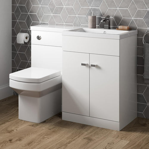 1100mm L Shape Bathroom Vanity Unit with Basin & Toilet High Gloss White