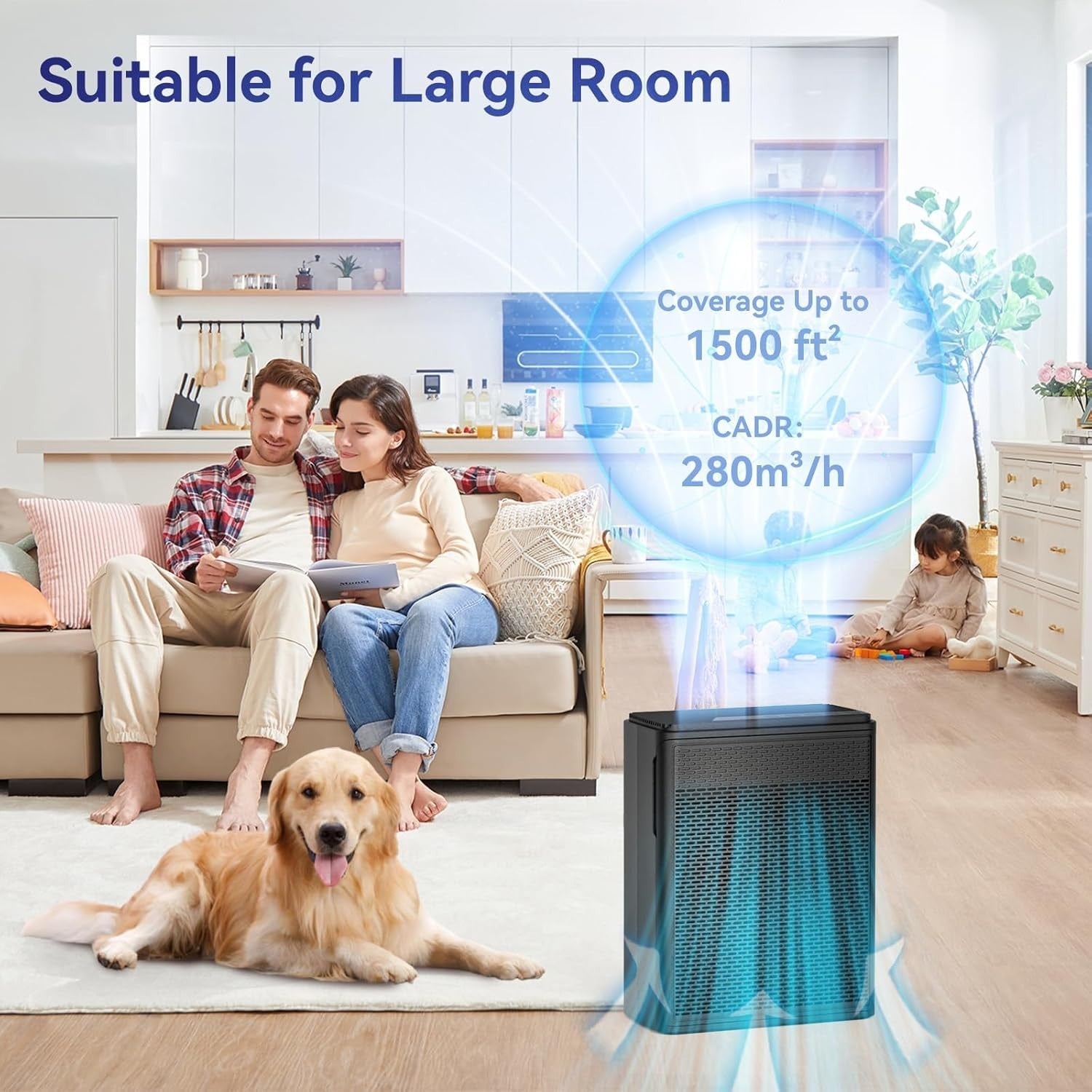 Large Room HEPA Air Purifier Pet Hair Smoke Odor 1500SqFt Quiet