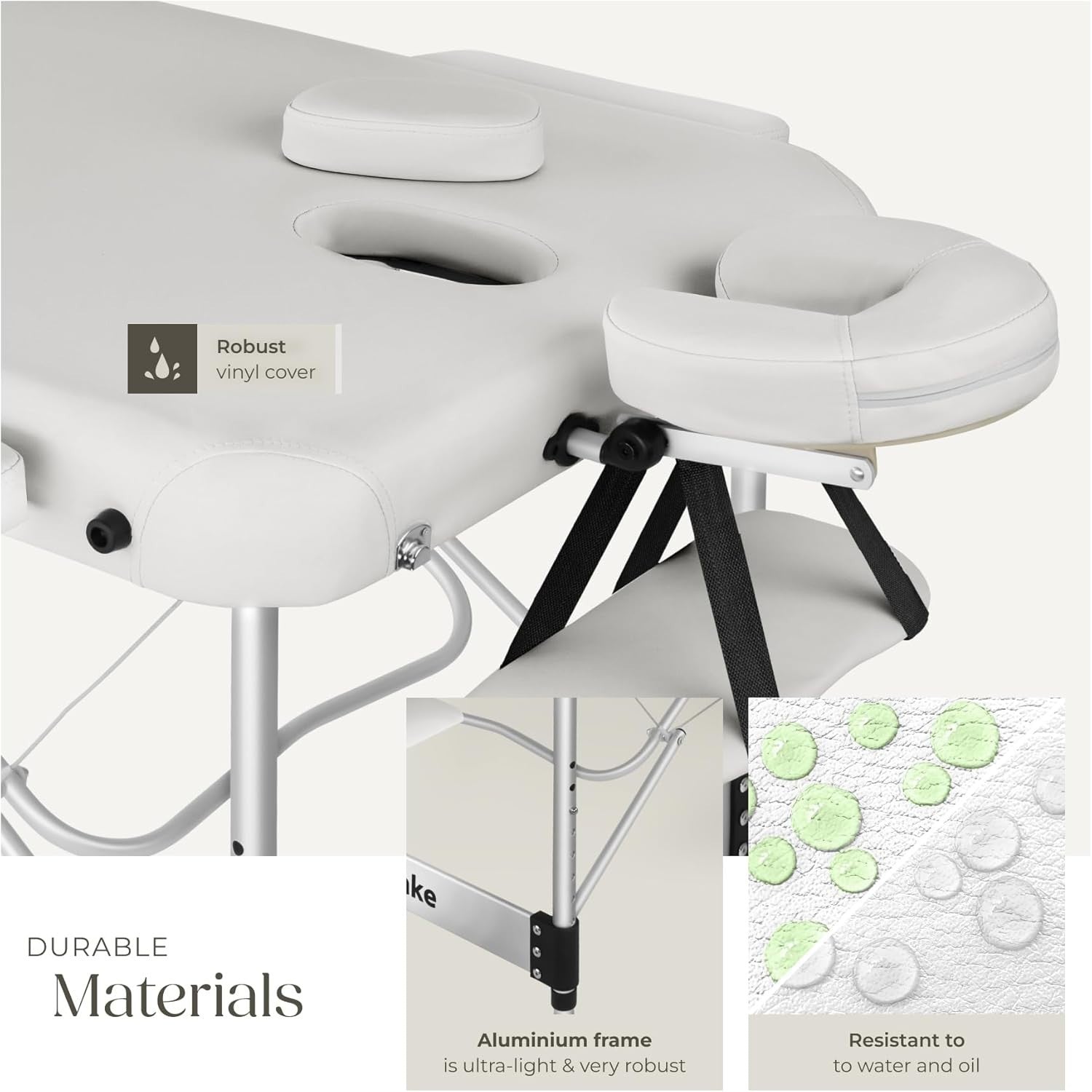 Portable 3 Zone Massage Table Foldable Aluminium Spa Beauty Bed 78cm White