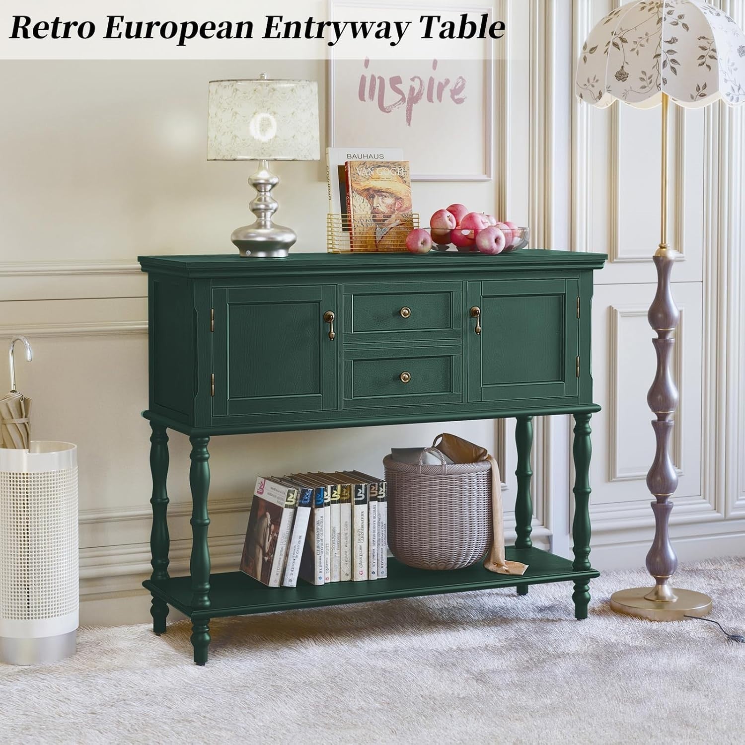 Console Table with Drawers & Storage Cabinet, Retro Hallway Entryway Shelf
