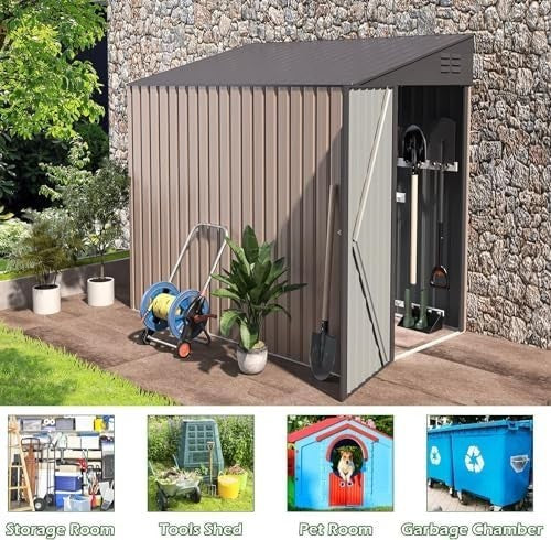 Metal Garden Storage Shed 2.14x1.3m Lockable Outdoor Lean To Shed Waterproof