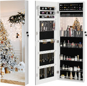 White Wall Mounted Jewelry Organizer Mirror Lockable Door Hanging Cabinet