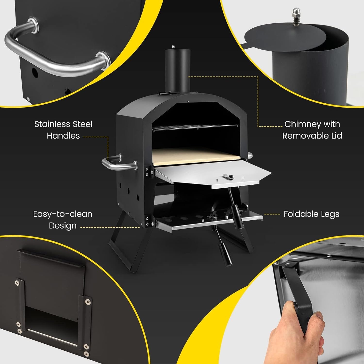 2-Layer Outdoor Wood Fired Pizza Oven with Stone, Peel & Waterproof Cover