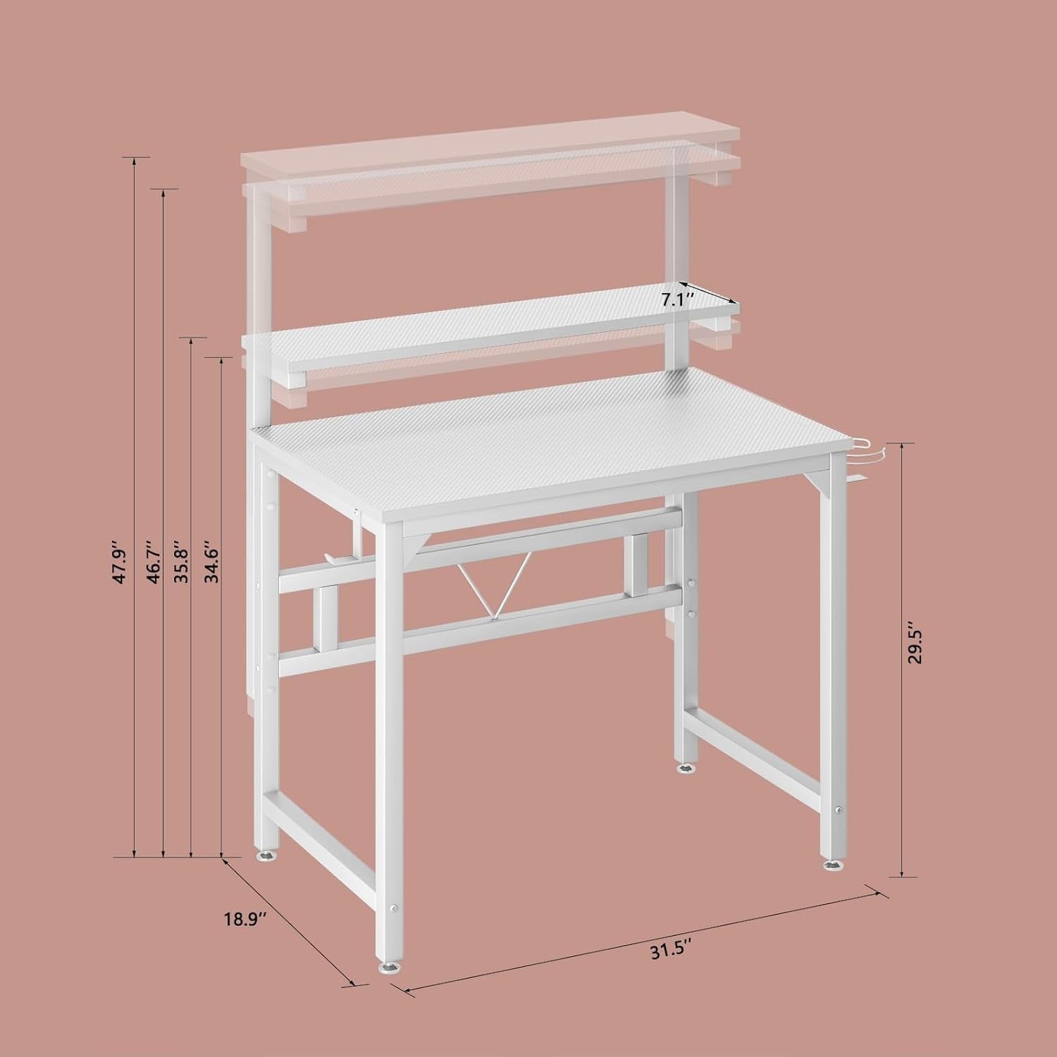 White 80cm Gaming Desk with Adjustable Monitor Stand & Cup Holder Office
