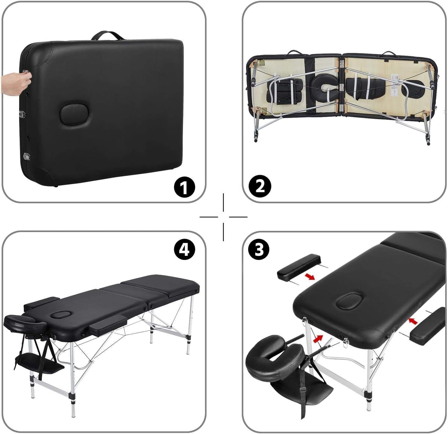 Foldable Portable Massage Bed 3 Section Lash Beauty Table Adjustable 60cm Wide