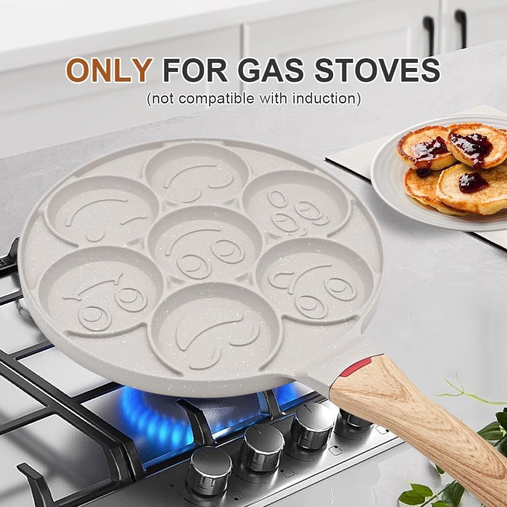 Smiley Face Pancake Pan 26cm White Non Stick 7 Hole Mini Pancake Maker Kids