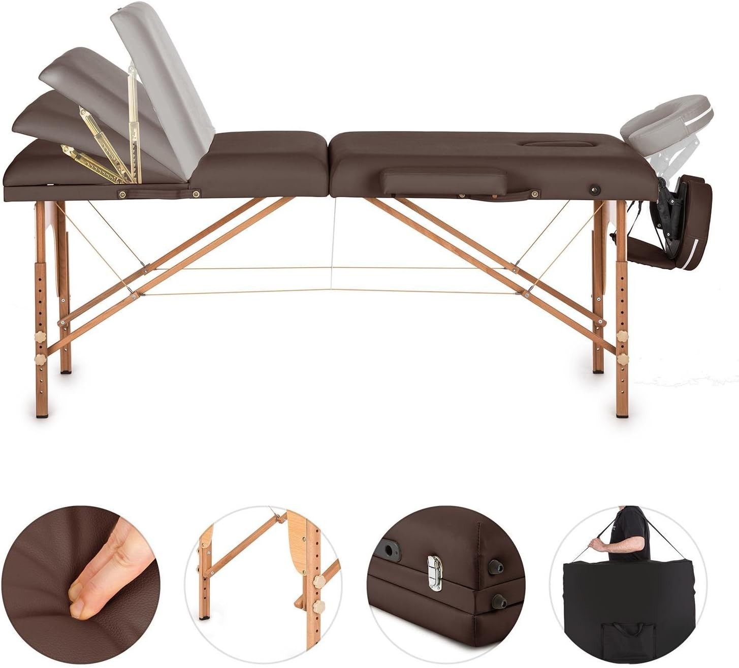 Heavy Duty Stationary Massage Table Spa Therapy Bed With Adjustable Backrest
