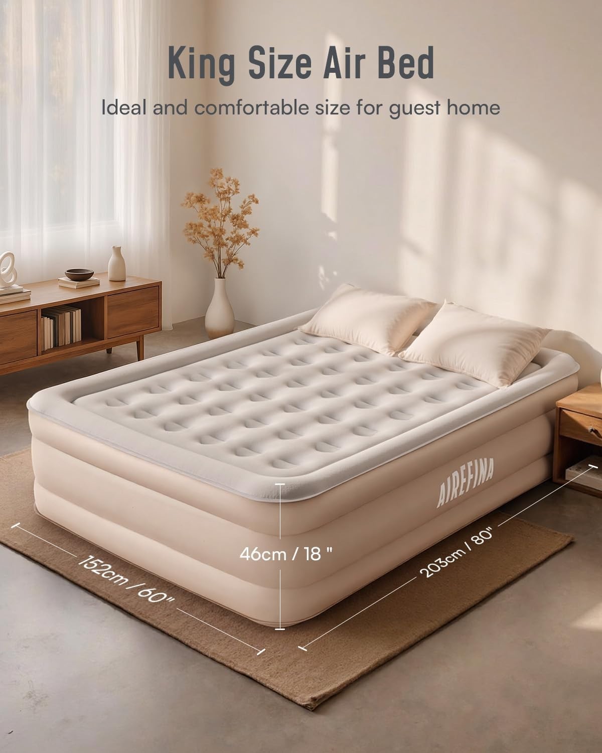 King Size Inflatable Air Mattress Built-In Electric Pump High Airbed 203x152x46