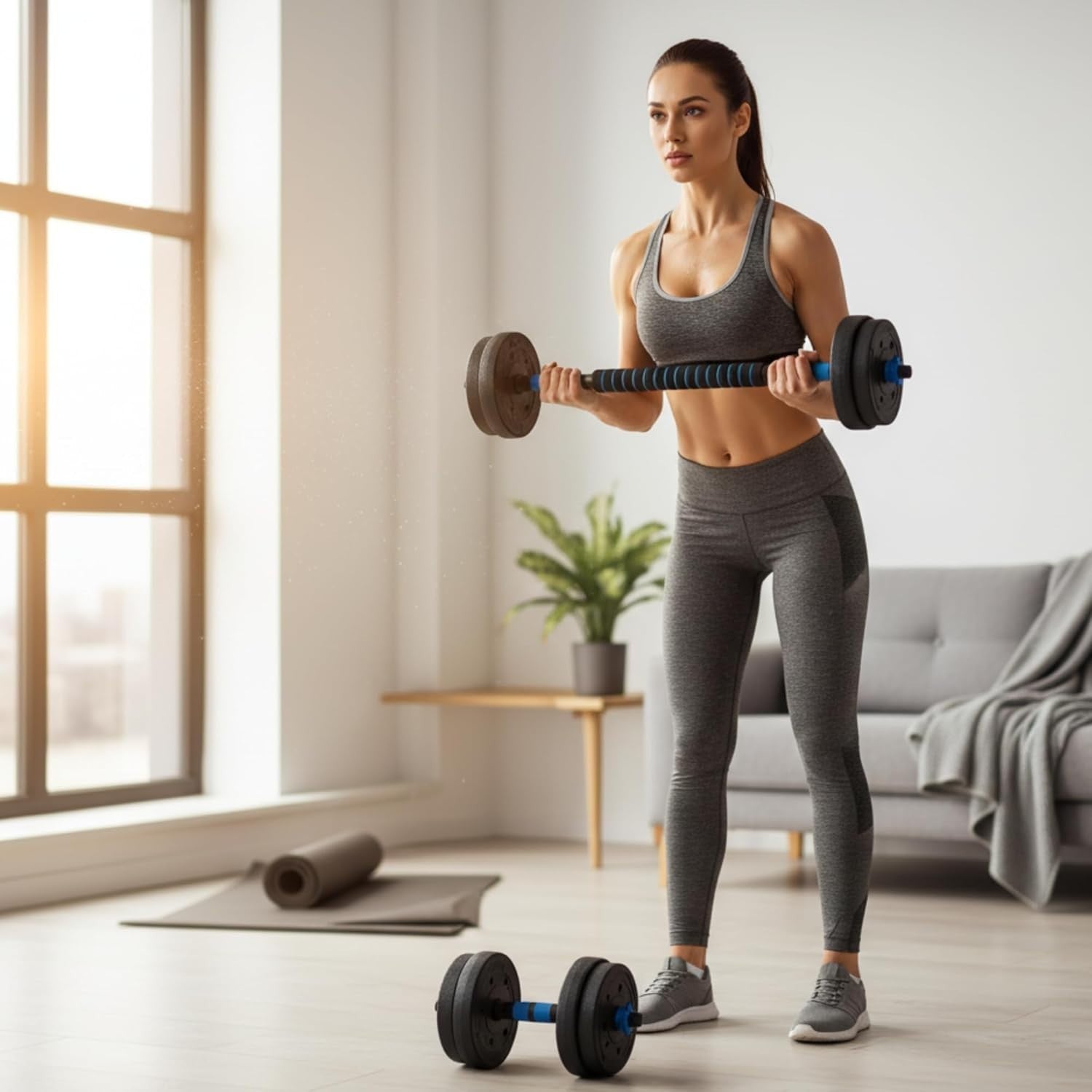 Adjustable Dumbbell Barbell Set 10–50kg Home Gym Weight Lifting