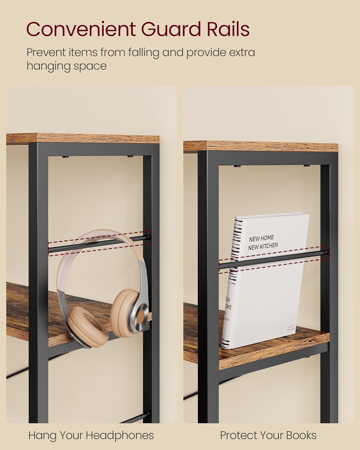 Industrial 4-Tier Wide Bookcase | Large Rustic Storage Shelf Room Divider 120cm