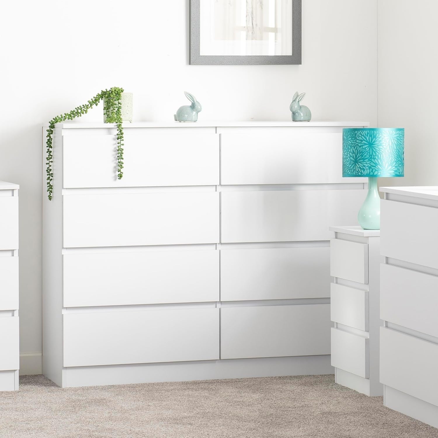 8 Drawer White Chest Slim Storage Cabinet Modern Bedroom Furniture 122cm