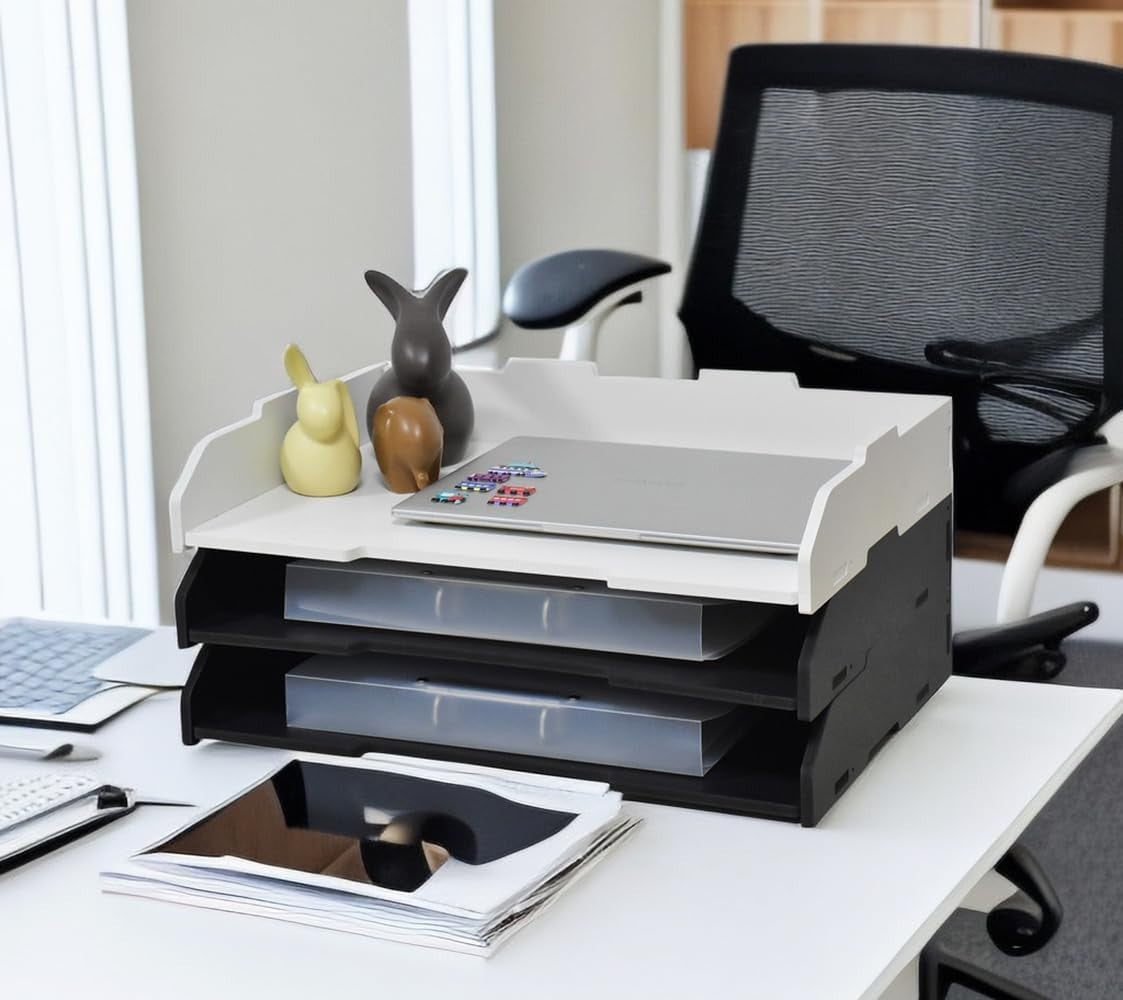 3-Tier White Desktop Paper Organizer | A3 Letter Tray Desk File Holder