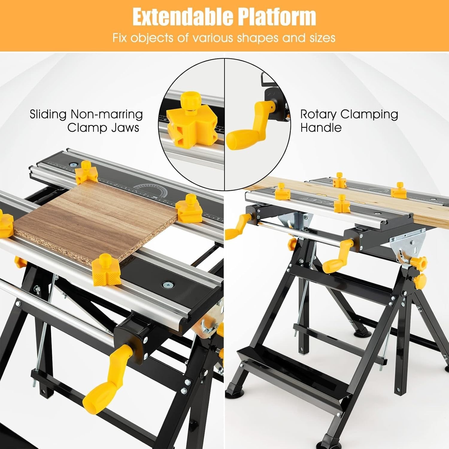 Folding Workbench 75x60cm Yellow Adjustable Height Tilt Table Sawhorse 7 Levels