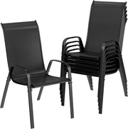 Set of 6 Stackable Garden Chairs High Back Armrest Outdoor Patio Seats
