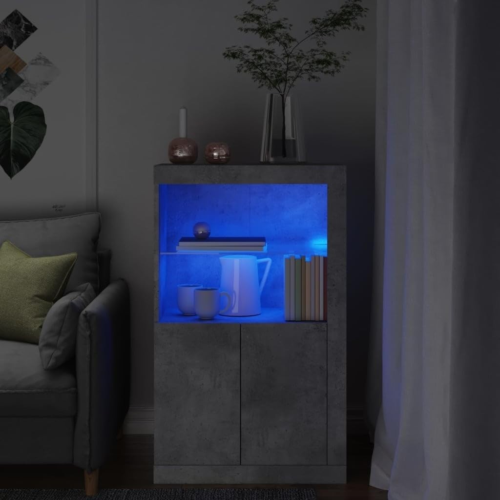 Concrete Grey Sideboard with LED Lights – Durable Storage Cabinet