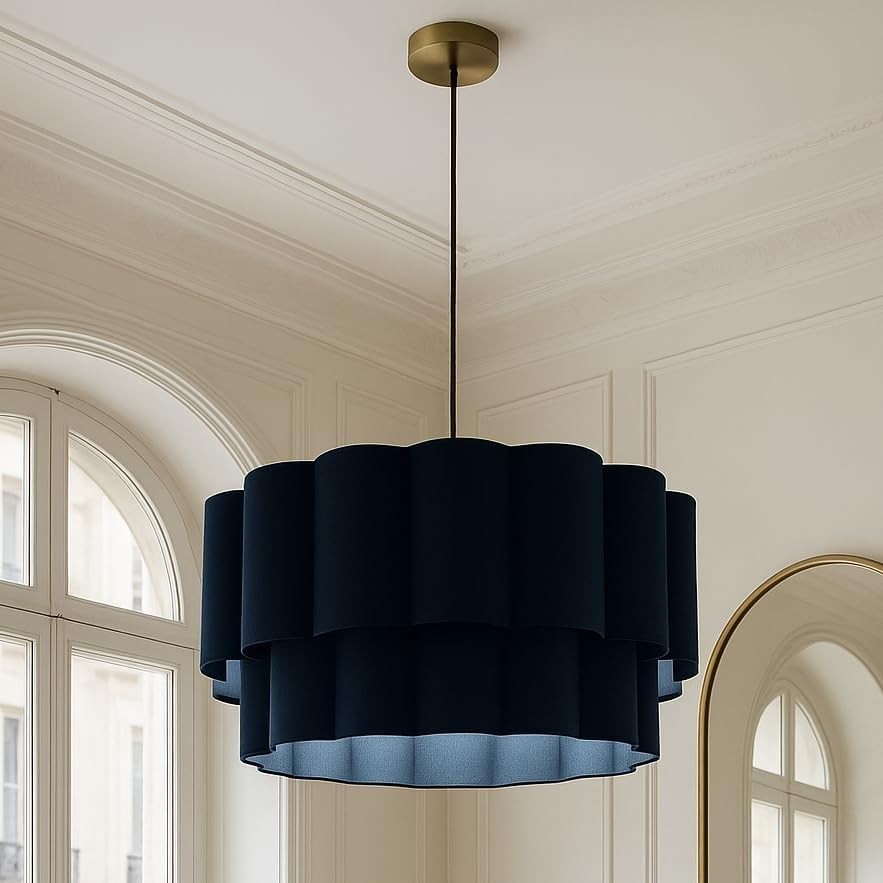 Cream Scalloped Drum Lampshade 48cm Large Ceiling Pendant Modern Light