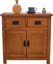 Small Solid  Rustic Oak Sideboard Cabinet 2 Door 2 Drawer Hallway Storage Unit