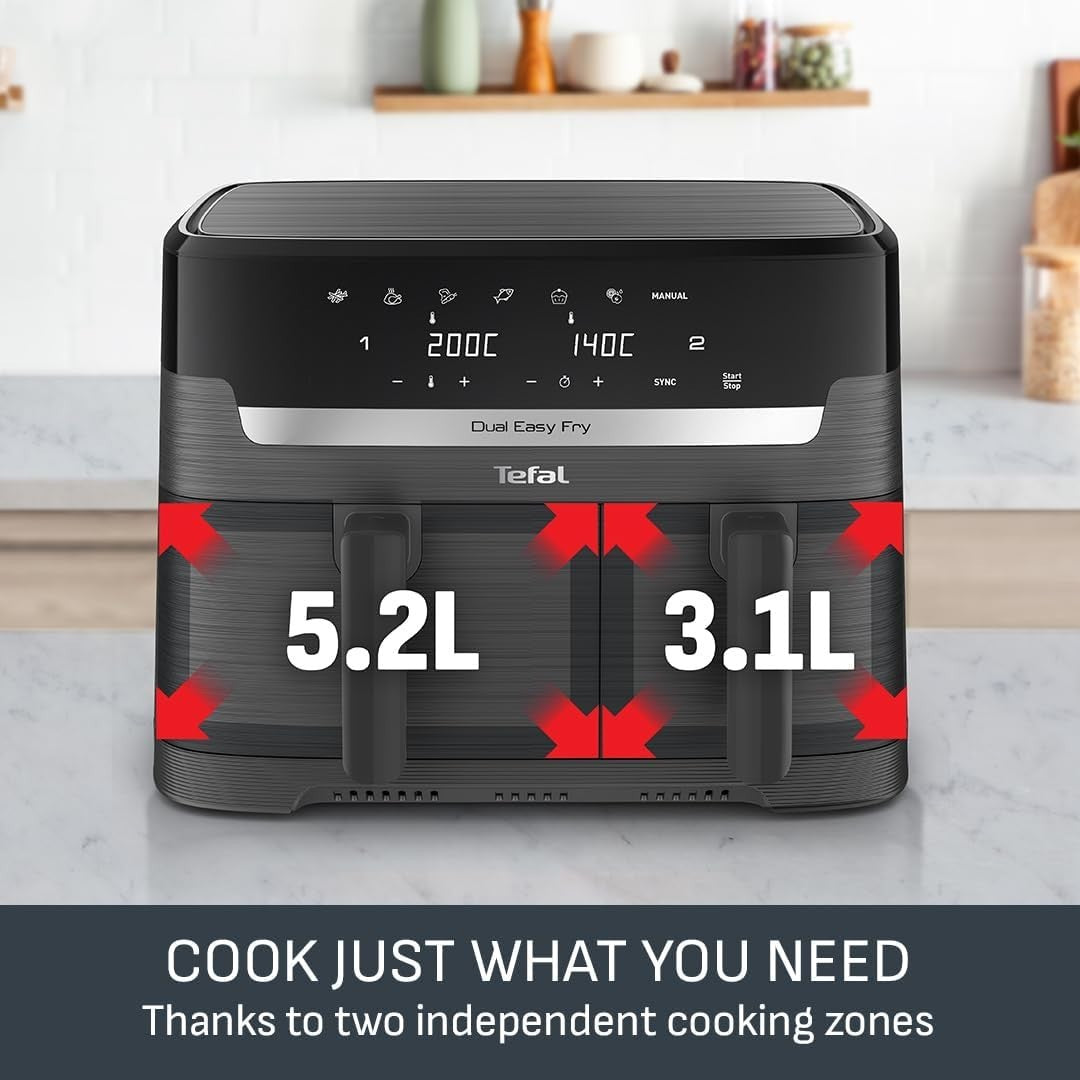 Dual Zone Digital Air Fryer 2 Drawer 8.3L Extra Crisp Roast Bake 8in1