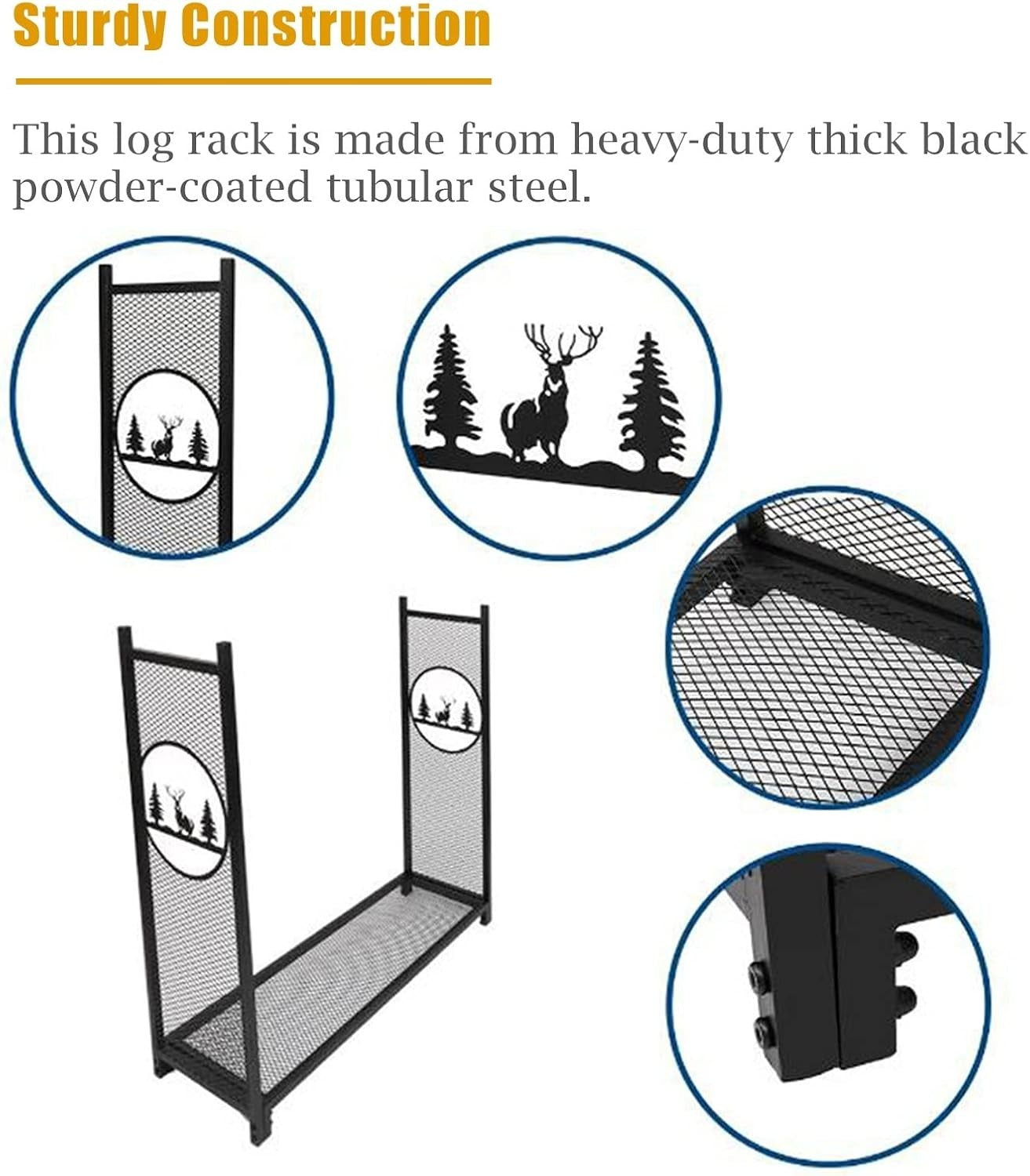 Heavy Duty Firewood Log Holder with Elk Design – Outdoor Indoor Rack 126x38x116c