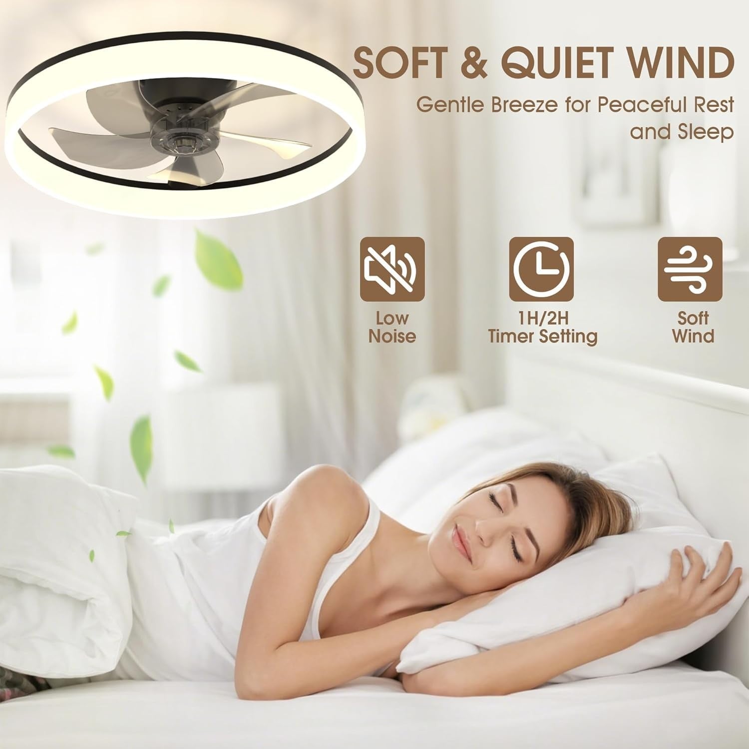 50CM LED Ceiling Fan with Lights, 6 Speeds, Remote & App Control, Black