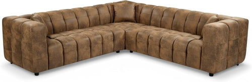 Brown Faux Leather 5 Seater L Shape Corner Sofa – Deep Seats & Cushions