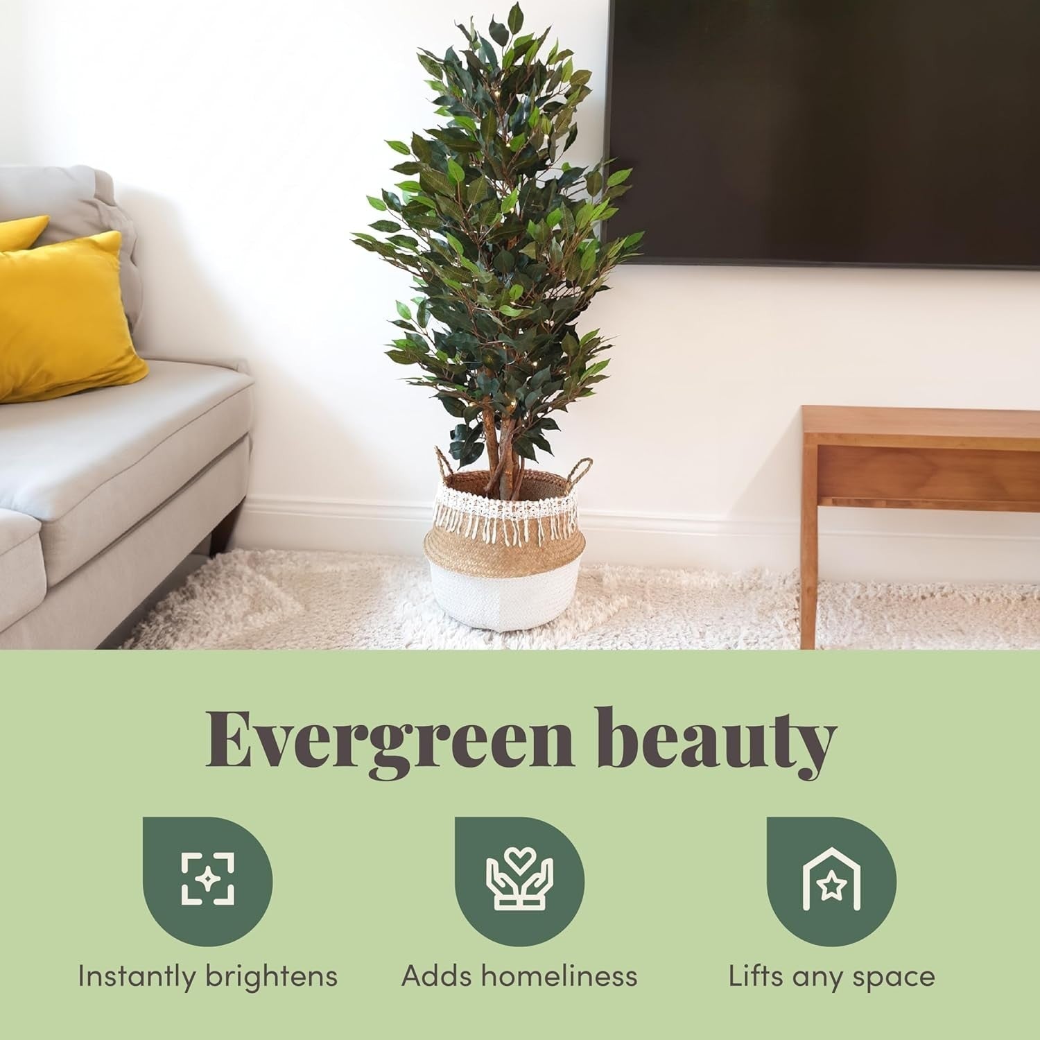 6ft Ficus Tree in Weighted Pot Faux Realistic Green Indoor Home Decoration