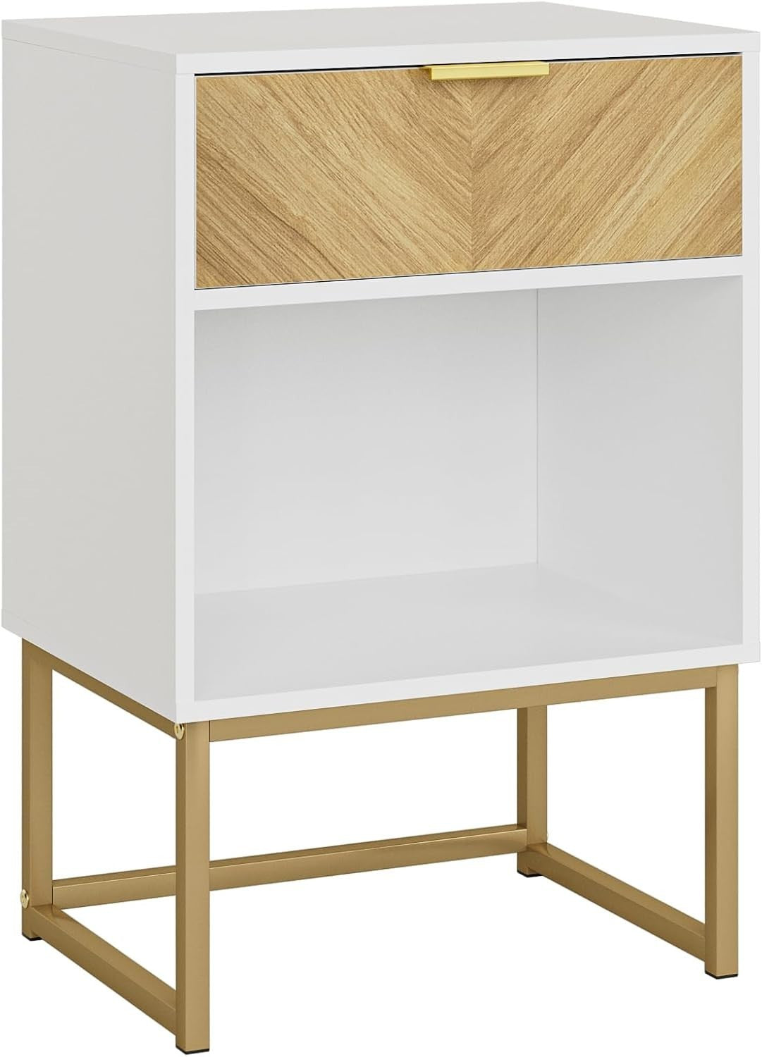 Modern White Bedside Table with Drawer & Shelf – 40x40x65cm Wooden Nightstand