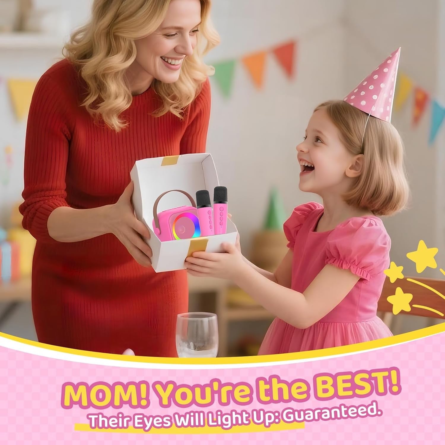 Girls Karaoke Speaker Set 2 Mics LED Party Music Player Gift