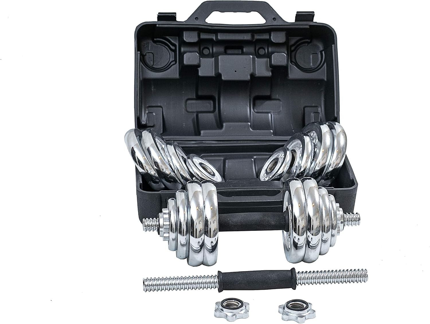 30KG Adjustable Chrome Dumbbell Set Spinlock Hand Weights Case Home Gym