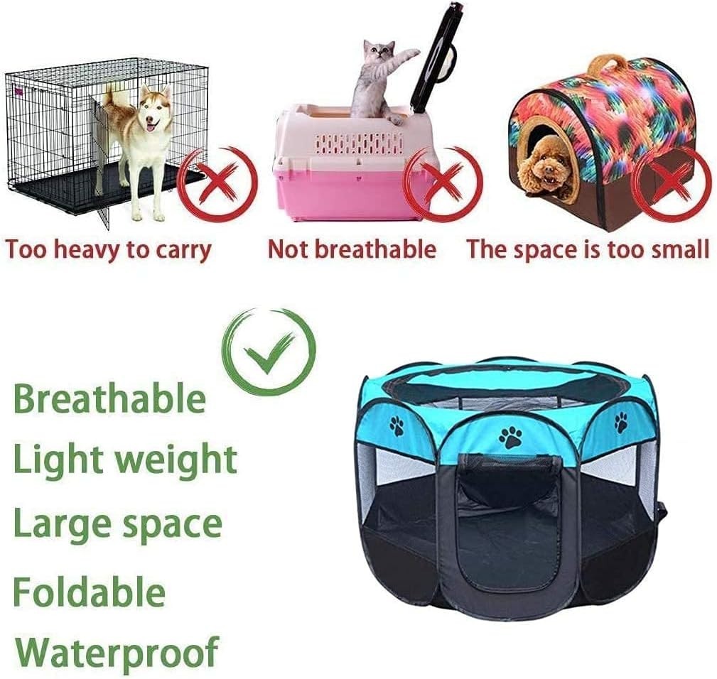 Portable Foldable Pet Playpen 72cm Dog Cat Crate Tent 600D Oxford Fabric Blue