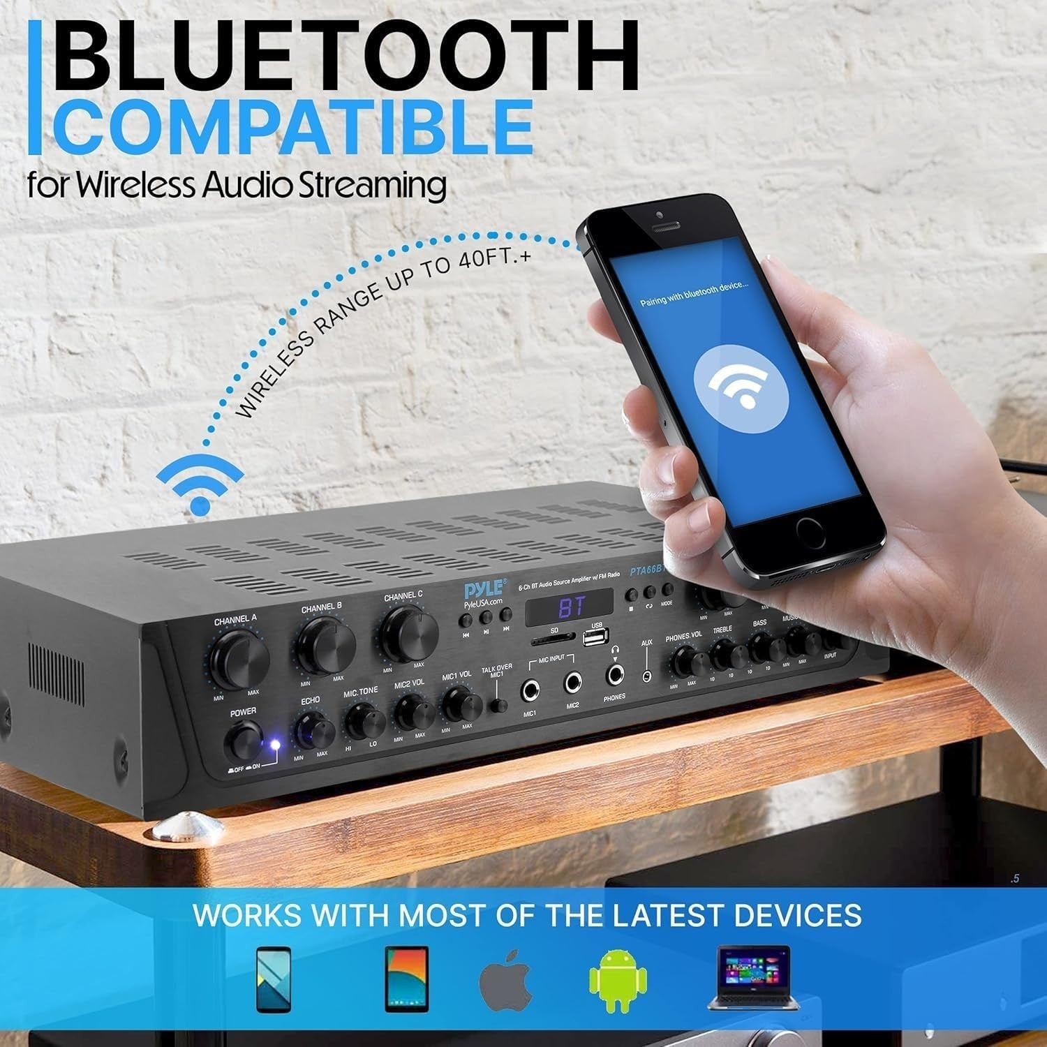 600W Bluetooth Karaoke Amplifier 6 Channel AV Receiver USB FM