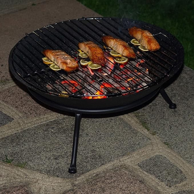 Outdoor Cast Iron Fire Pit BBQ Grill Bowl Garden Heating & Camping 45cm
