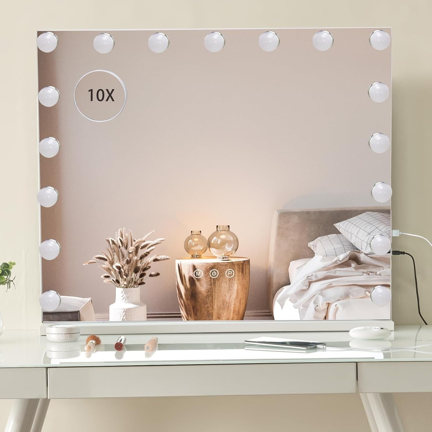 Large LED Vanity Mirror 60x50cm with Touch Control & USB Charging