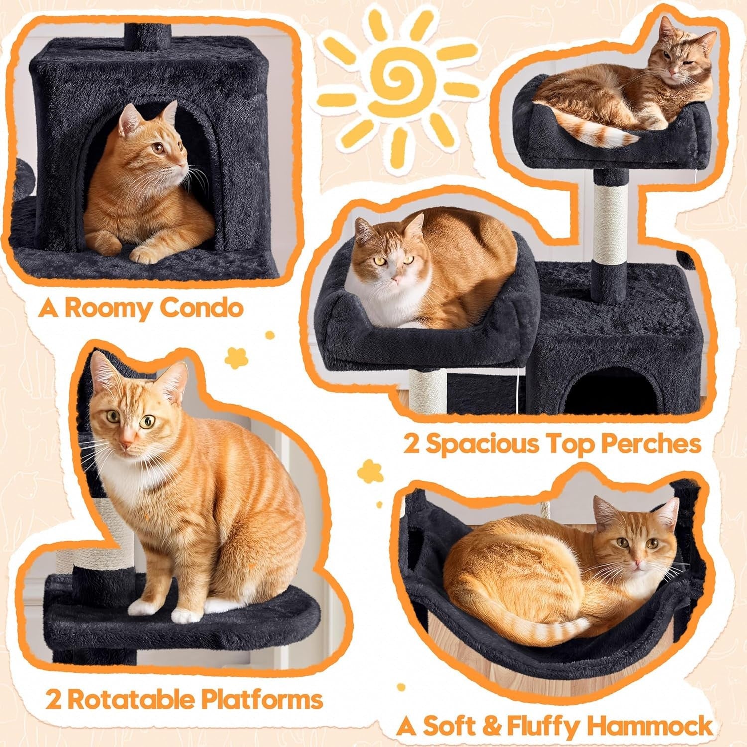 Large Cat Tree Tower 150cm Scratching Post Condo Hammock Climbing Centre