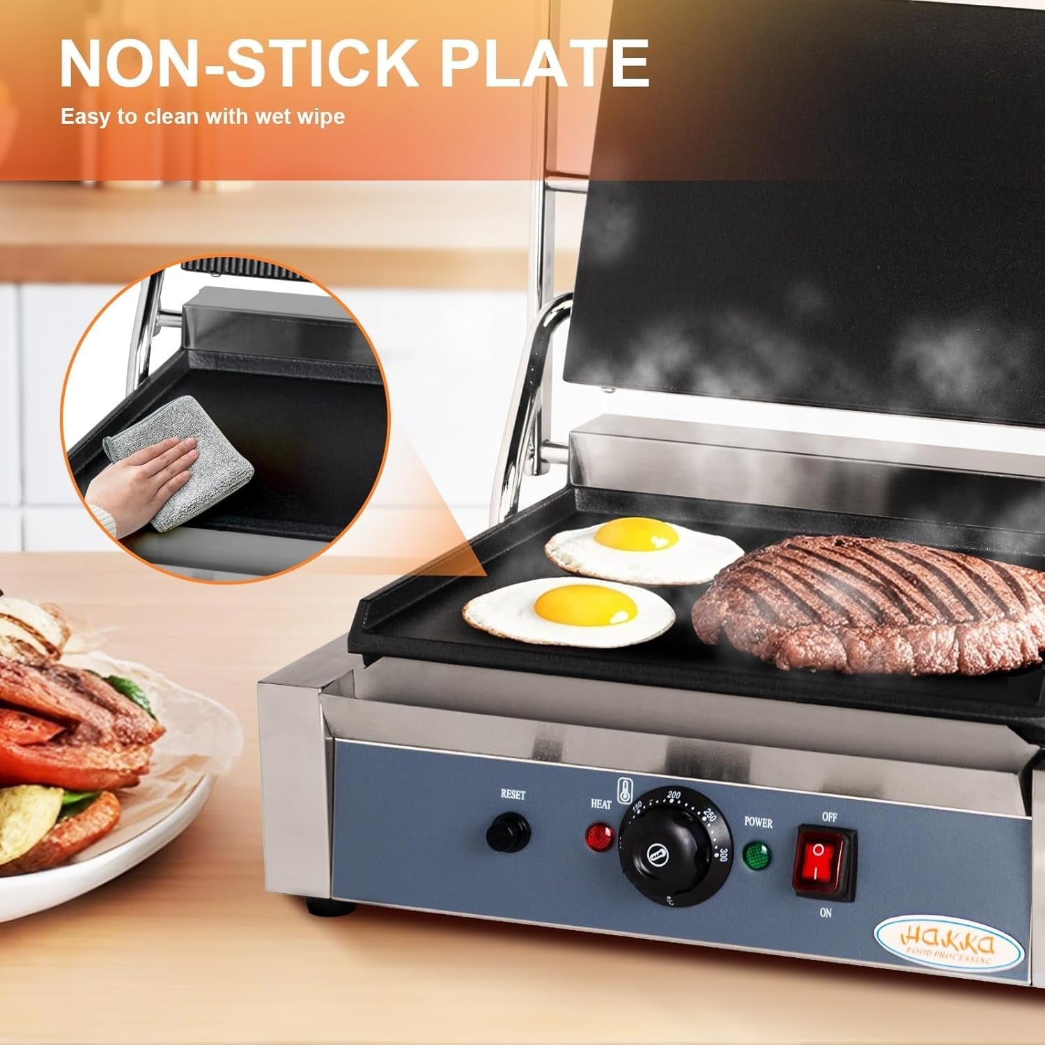 Commercial Panini Press 2200W 34x22cm Grill 50-300℃ Blue