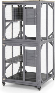 Large Outdoor Cat House with Platforms, Resting Box & Waterproof Roof