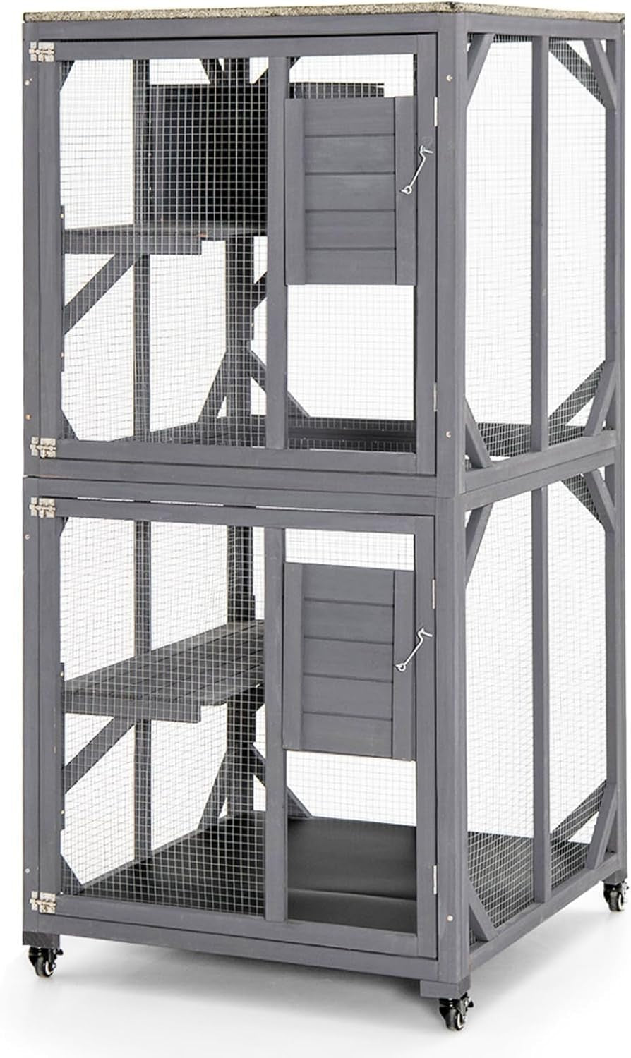 Large Outdoor Cat House with Platforms, Resting Box & Waterproof Roof
