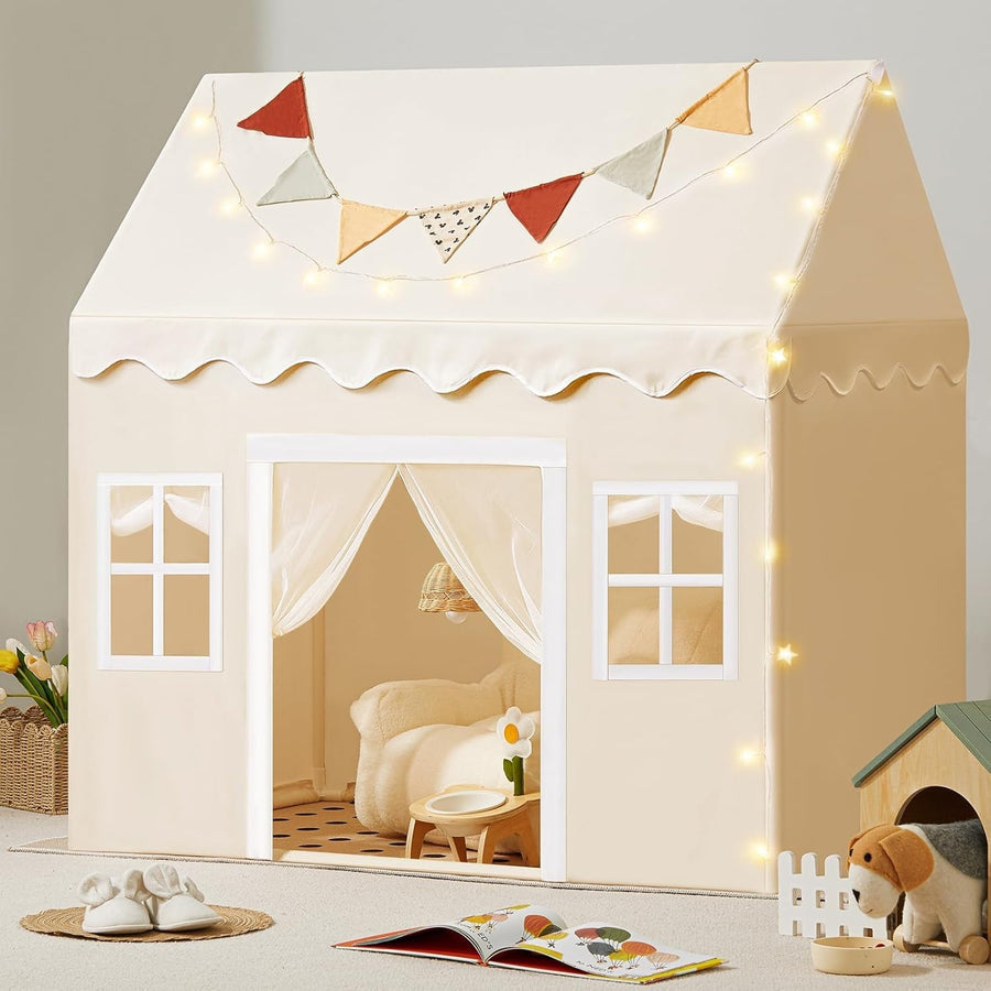 Large Kids Play Tent Indoor Outdoor w Lights Mat Castle Playhouse